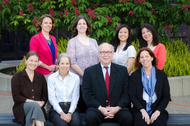 The Evidence for Action team, clockwise from top left: Erin Hagan, PhD, MBA; Stephanie Chernitskiy, Christine Phung, Jennifer Taggart, Maria Glymour, ScD, MS; David Vlahov, RN, PhD; Nancy Adler, PhD; and Laura Gottlieb, MD, MPH.Photo by Marco Sanchez