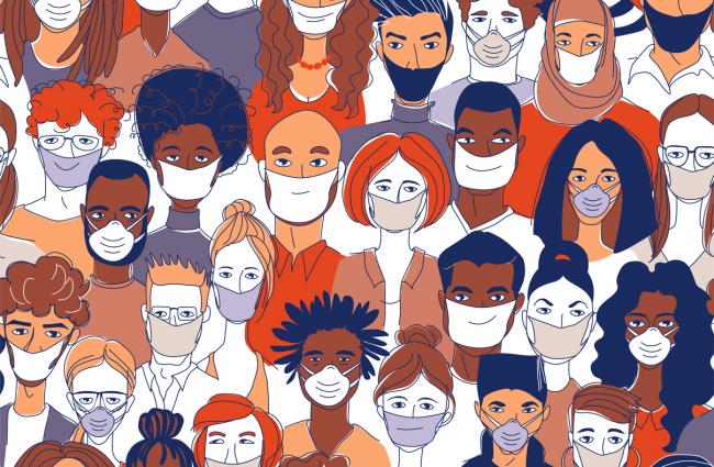 Illustration of people wearing masks.
