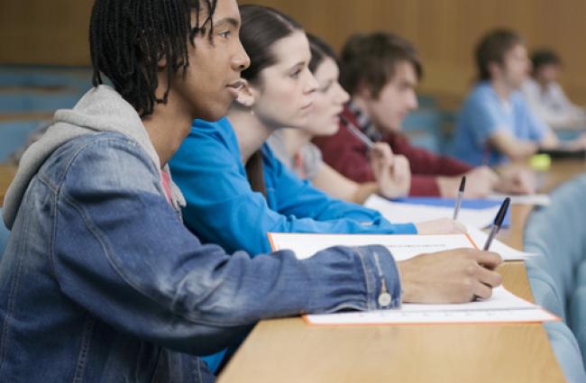 Students sitting in a lecture.