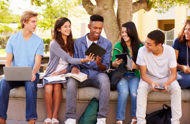 Group of high school students working together