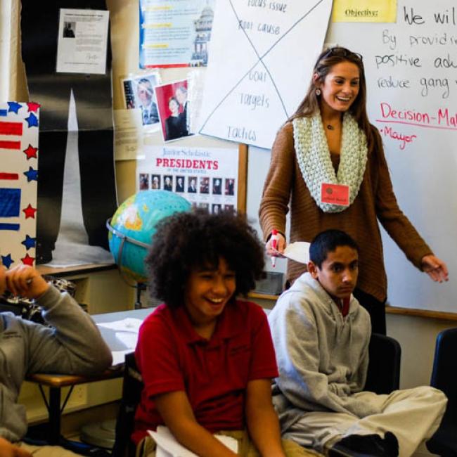 students and teacher in classroom