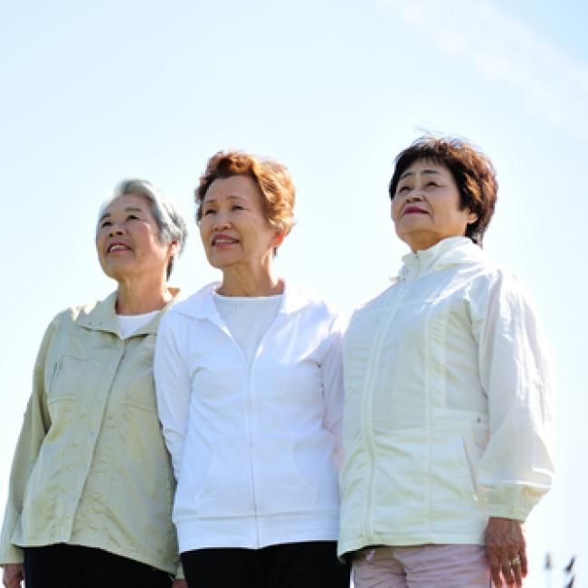 3 elderly women standing together